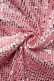 Rose Red Fashion Casual Patchwork Pailletten O-hals A-lijn Jurken