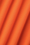 Robe longue décontractée à col en U et patchwork uni orange