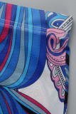 Синий модный повседневный принт, базовый отложной воротник, комплект из трех предметов с длинным рукавом
