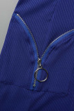 ブルーファッションセクシーなソリッドパッチワークVネック半袖ドレス