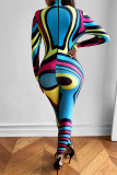 Color Fashion Casual Print Patchwork Half A Rollkragen Skinny Jumpsuits