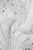 Witte mode sexy effen uitgeholde patchwork gesp turndown kraag tops