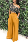 Fondo de color sólido convencional de cintura alta regular de patchwork sólido casual de moda amarillo