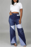 Blaue, modische, lässige Patchwork-Basic-Denim-Jeans mit hoher Taille