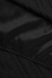 Noir Casual Élégant Solide Patchwork Pli Stringy Selvedge Demi Un Col Roulé Une Ligne Plus La Taille Robes