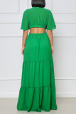 Groene elegante effen uitgeholde patchwork rechte V-hals jurken