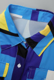 Robe chemise à col rabattu à imprimé décontracté bleu