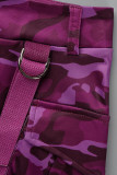 Grijze casual broek met camouflageprint, normale hoge taille, rechte broek met volledige print