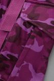Graue, lässige Camouflage-Print-Normalhose mit hoher Taille und geradem Volldruck