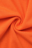Vestido largo con cuello en U de patchwork sólido informal naranja Vestidos