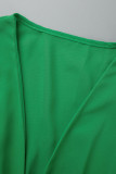 Grön Elegant solid urholkad Patchwork V-hals raka klänningar