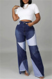 Blue Fashion Casual Patchwork Basic Hoge Taille Regular Denim Jeans
