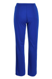 Синие модные повседневные однотонные базовые классические брюки с высокой талией