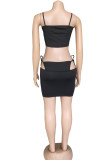 Black Sexy Solid Bandage Hollowed Out Patchwork Spaghetti Strap Sleeveless Two Pieces
