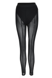 Black Sexy Solid Patchwork See-through Regular High Waist Pencil Solid Color Bottoms
