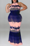 Dunkelblaues, modisches, lässiges, ärmelloses Kleid mit Tie-Dye-O-Ausschnitt in Übergröße