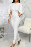 White Sexy Solid Patchwork Backless Flounce O Neck Regular Jumpsuits