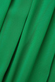 Vestidos retos verdes elegantes sólidos vazados patchwork decote em V