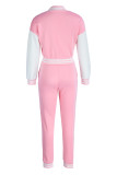 ピンクファッションカジュアルパッチワークカーディガンパンツ長袖ツーピース