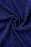 Vestido de manga corta con cuello en V de patchwork sólido sexy de moda azul