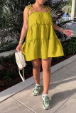 Light Green Sweet Solid Patchwork Fold Stringy Selvedge Spaghetti Strap A Line Dresses