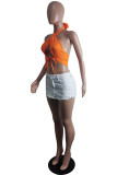 Оранжевый модный сексуальный однотонный бинт с вырезом на спине, асимметричный топ с лямкой на шее