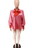 Pink Casual Elegant Solid Bandage Patchwork With Bow Tops