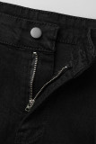 Черные модные повседневные однотонные рваные джинсы больших размеров