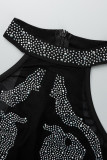 Абрикосовое модное сексуальное лоскутное горячее сверление прозрачное платье без рукавов с круглым вырезом
