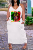 Weiß Grün Sexy Casual Plus Size Print Backless Sling Dress mit V-Ausschnitt