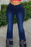 Синие модные повседневные лоскутные джинсы с высокой талией и обычной джинсовой тканью