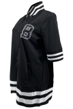 Black Casual Print Patchwork Cardigan Collar Plus Size Overcoat