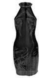 Абрикосовое модное сексуальное лоскутное горячее сверление прозрачное платье без рукавов с круглым вырезом