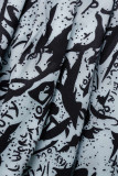 Zwarte mode casual print patchwork mandarijn kraag A-lijn jurken
