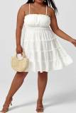 ホワイトセクシーなソリッドパッチワークフォールドストリングセルヴィッチスパゲッティストラップスリングドレスプラスサイズのドレス