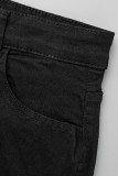 ブラックファッションカジュアルソリッドリップドプラスサイズジーンズ