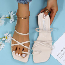 Cream White Fashion Casual Bandage Solid Color Square Comfortable Shoes