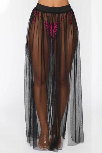 Black Sexy Solid Patchwork Slit Swimwears Cover Up
