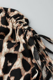 Estampado de leopardo Estampado sexy Patchwork Escote en V Una línea de vestidos