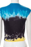 Multicolor Casual Street Print Tassel Patchwork V Neck T-Shirts