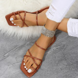 Apricot Fashion Casual Bandage Solid Color Square Comfortable Shoes