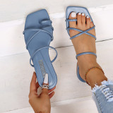 Scarpe comode quadrate in tinta unita con fasciatura casual alla moda blu