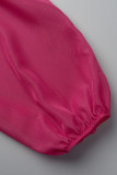 Rose Rouge Sexy Solide Patchwork De L'épaule Une Étape Jupe Plus La Taille Robes