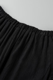 Черные повседневные свободные комбинезоны с открытыми плечами из однотонной ткани в стиле пэчворк