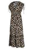 Luipaardprint Sexy print patchwork V-hals A-lijn jurken