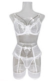 Witte mode Sexy effen uitgeholde patchwork doorzichtige kettingen Backless lingerie