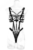 Zwarte mode Sexy effen uitgeholde patchwork-backless lingerie
