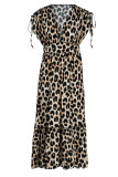 Vestidos Sexy Estampado de Leopardo Decote V Decote A Linha Vestidos