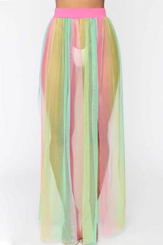 Colour Sexy Print Patchwork See-through Slit Swimwears Cover Up