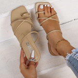 Brown Fashion Casual Bandage Solid Color Square Comfortable Shoes